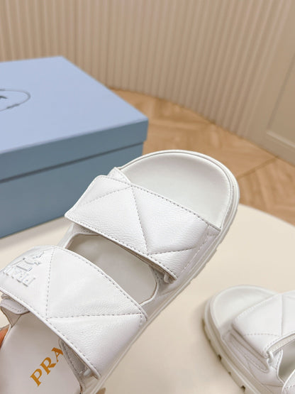 Pra Double Strap Quilted Slide 20 White Calfskin