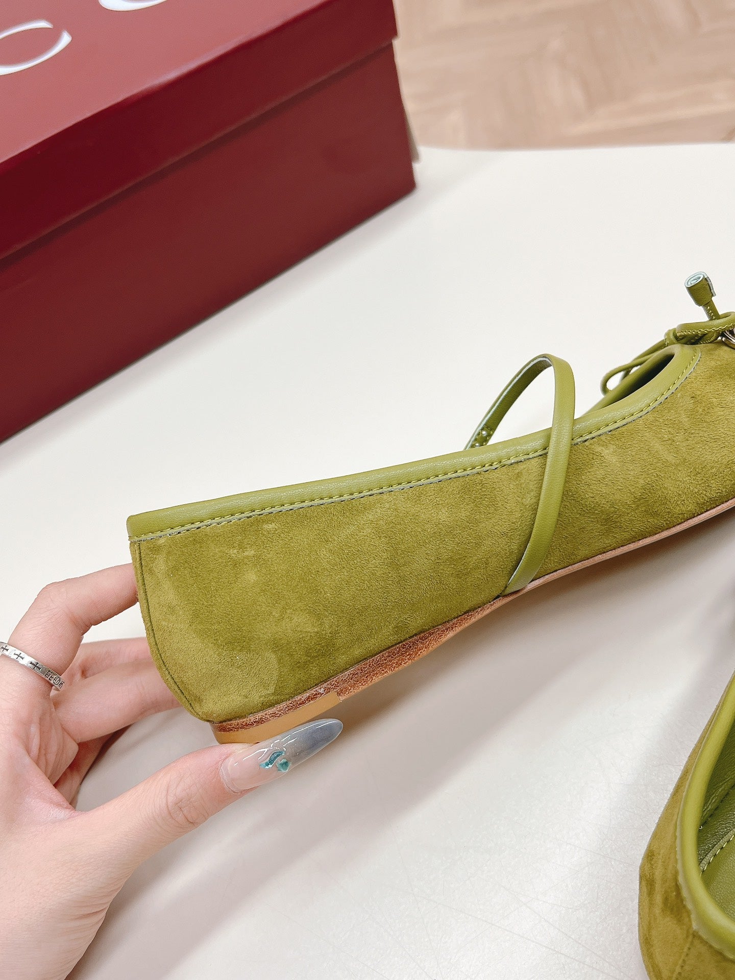 GG BALLET FLAT OLIVE GREEN SUEDE