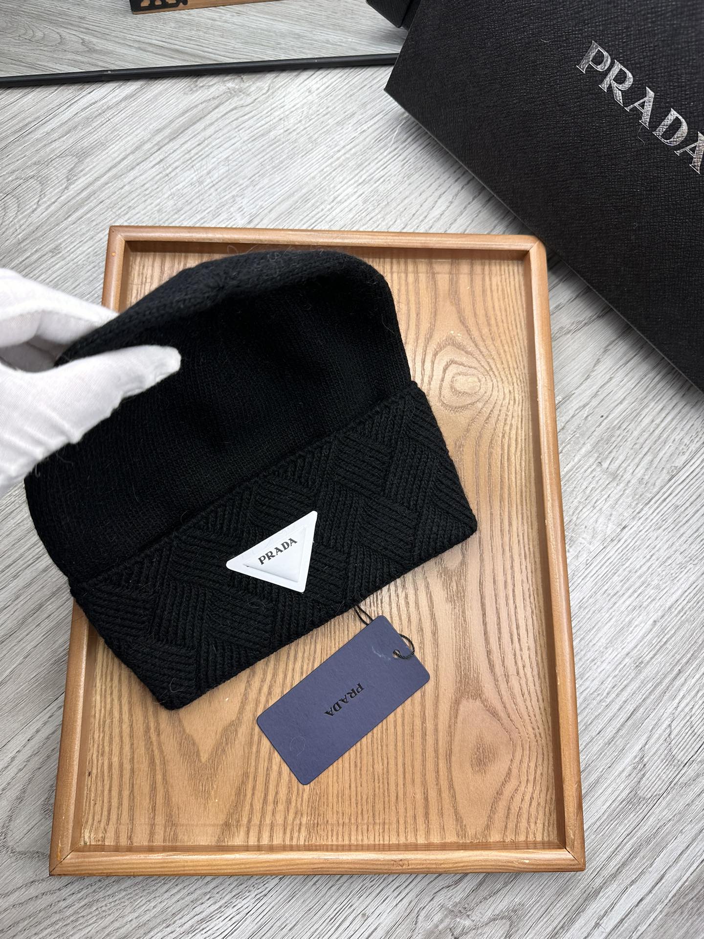 BEANIE HAT IN BLACK WOOL AND RABBIT FUR 436400