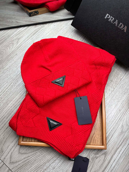 SET SCARF AND HAT IN CHERRY RED WOOL AND RABBIT FUR 397409