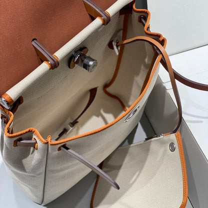 HERBAG A DOS ZIP RETOURNE BACKPACK 29 IN OFF-WHITE CANVAS AND BROWN CALFSKIN