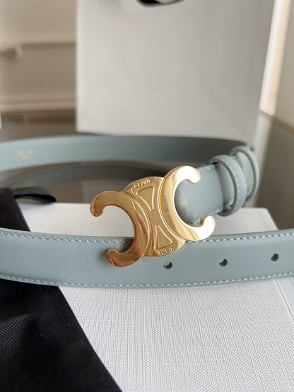 TRIOMPHE BELT 24MM IN ASH GRAY CALFSKIN WITH GOLD BUCKLE