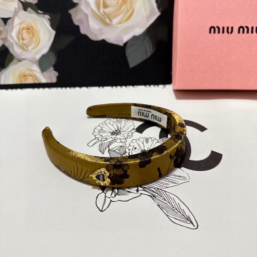 SILK THICK HEADBAND DIJON YELLOW FLOWER PRINT 239959
