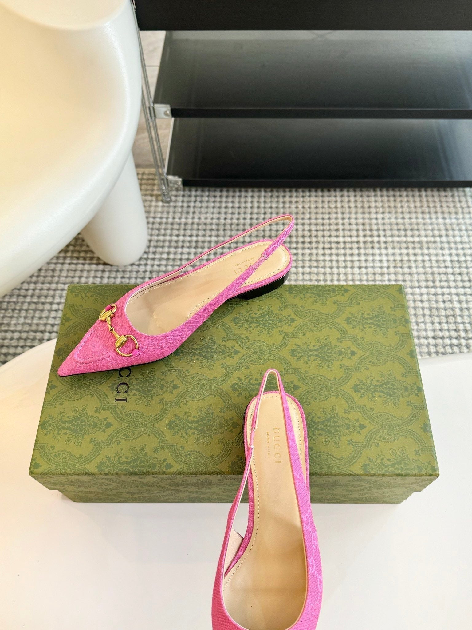 GG HORSEBIT SLINGBACK BALLET FLAT PINK CANVAS