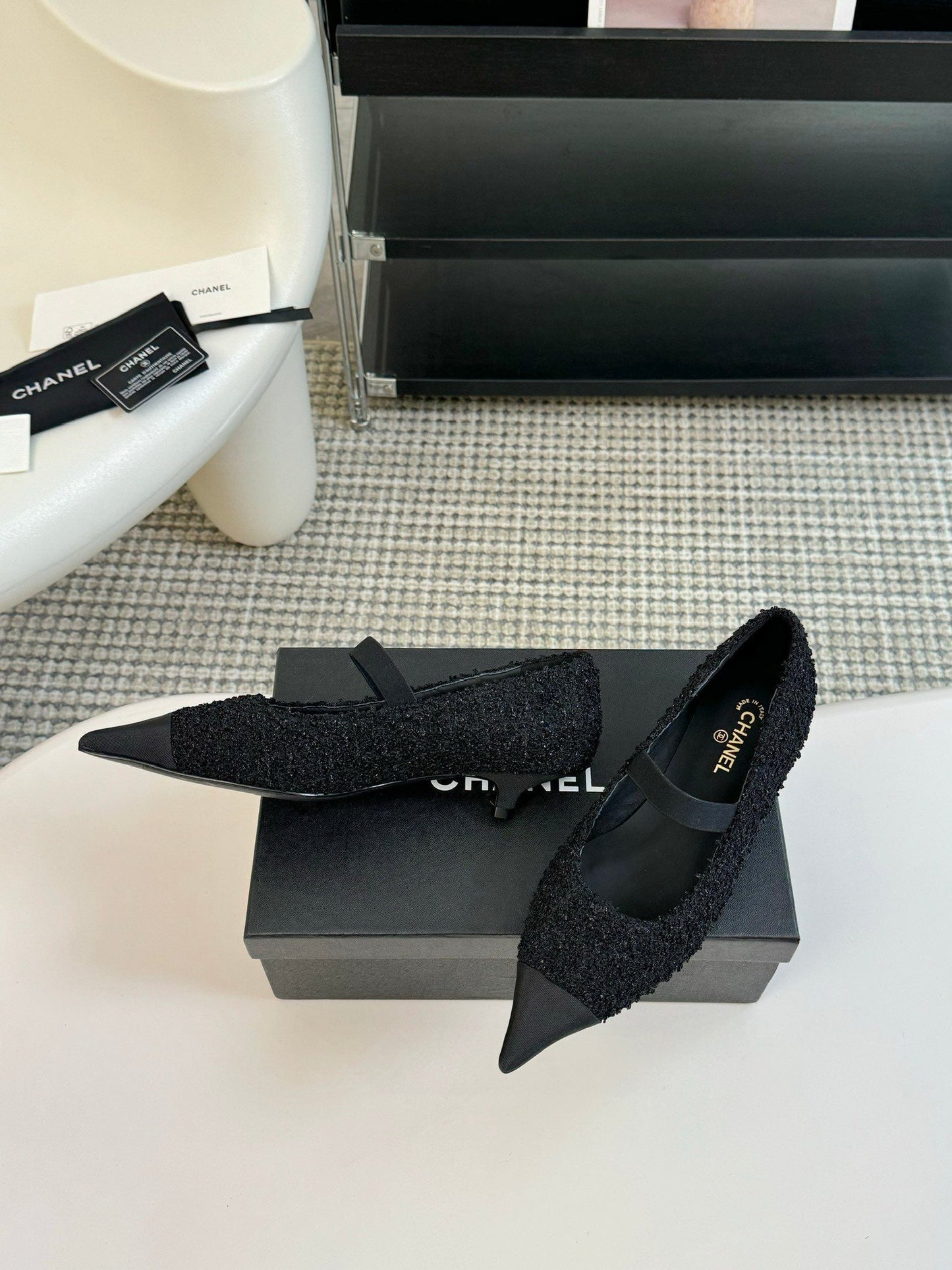 CC MARY JANE IN BLACK WOOL TWEED AND SATIN