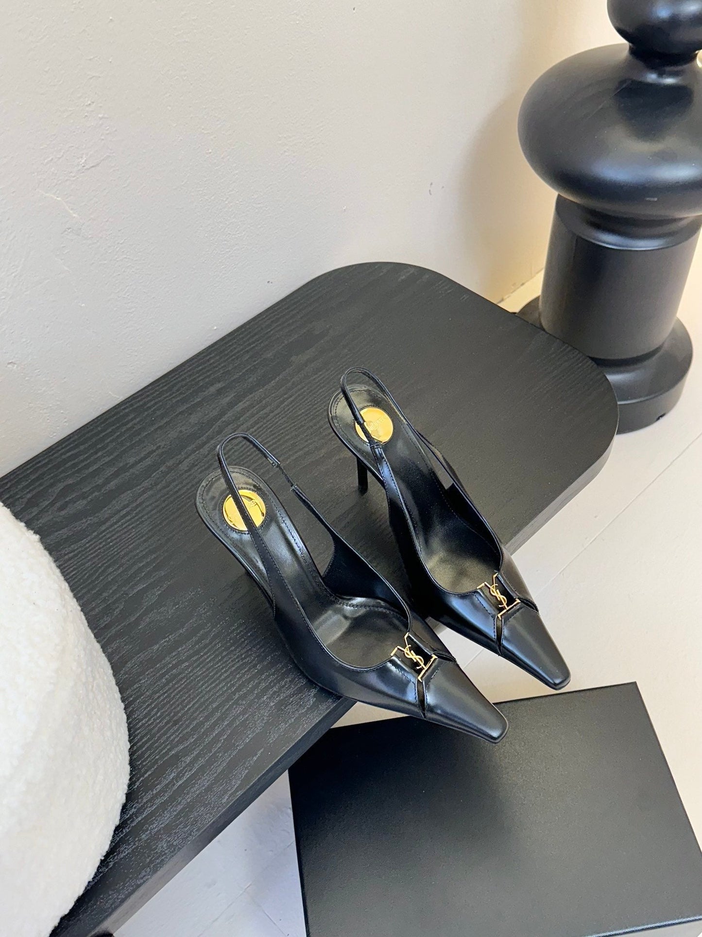 BABYLONE BRETEUIL SLINGBACK 85 MM PUMPS IN BLACK SMOOTH LEATHER