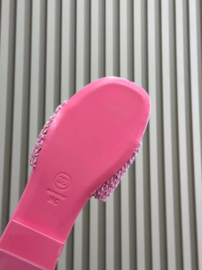 CC WOVEN SLIPPERS LIGHT PINK COWHIDE SOLE