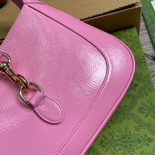JACKIE SMALL SHOULDER BAG 27 IN PINK CRACKED LACQUER CALFSKIN GOLD HARDWARE