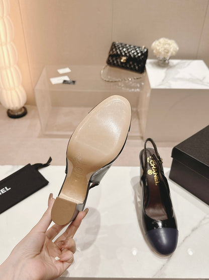 HIGH SLINGBACKS BLACK MIX VIOLET SHEEPSKIN