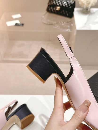 SLINGBACKS LIGHT PINK MIX BLACK SHEEPSKIN
