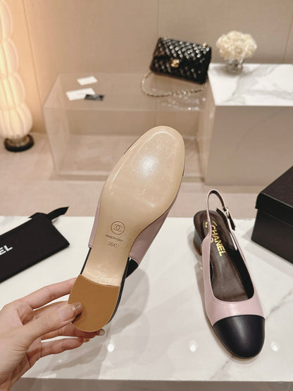 SLINGBACKS LIGHT PINK MIX BLACK SHEEPSKIN