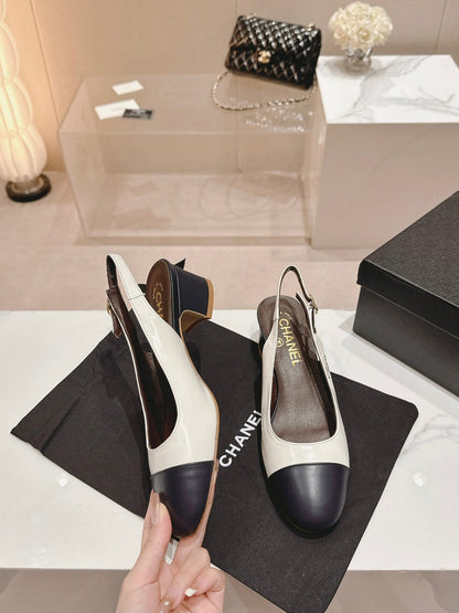 SLINGBACKS WHITE MIX BLACK SHEEPSKIN