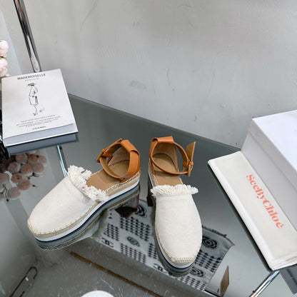 SEE BY ESPADRILLES SANDAL IN WHITE FABRIC AND BRONZE BROWN CALFSKIN