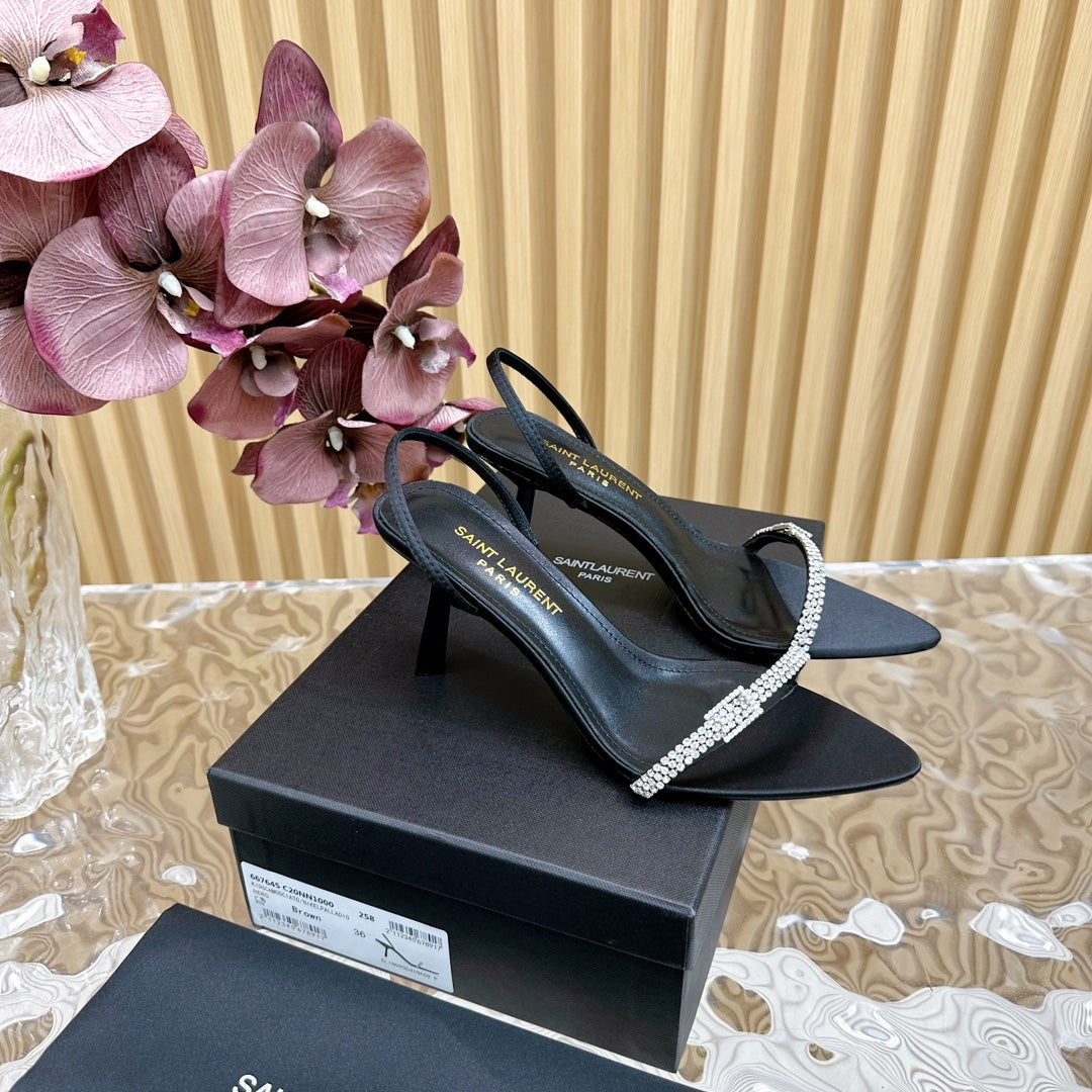 RENDEZ-VOUS SANDALS 70 IN SATIN CREPE BLACK LEATHER
