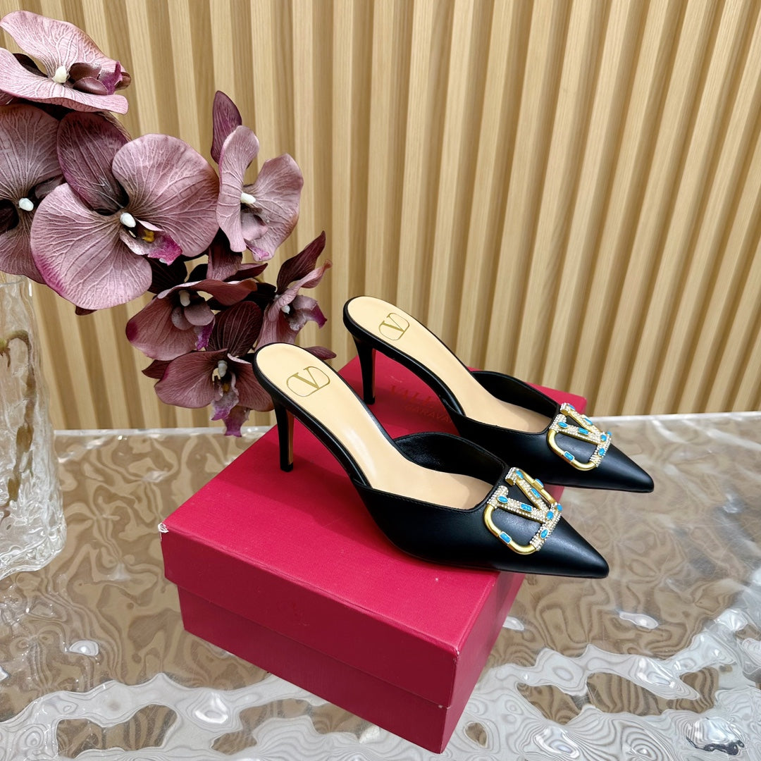 HIGH PUMP MULE 80MM IN BLACK CALFSKIN