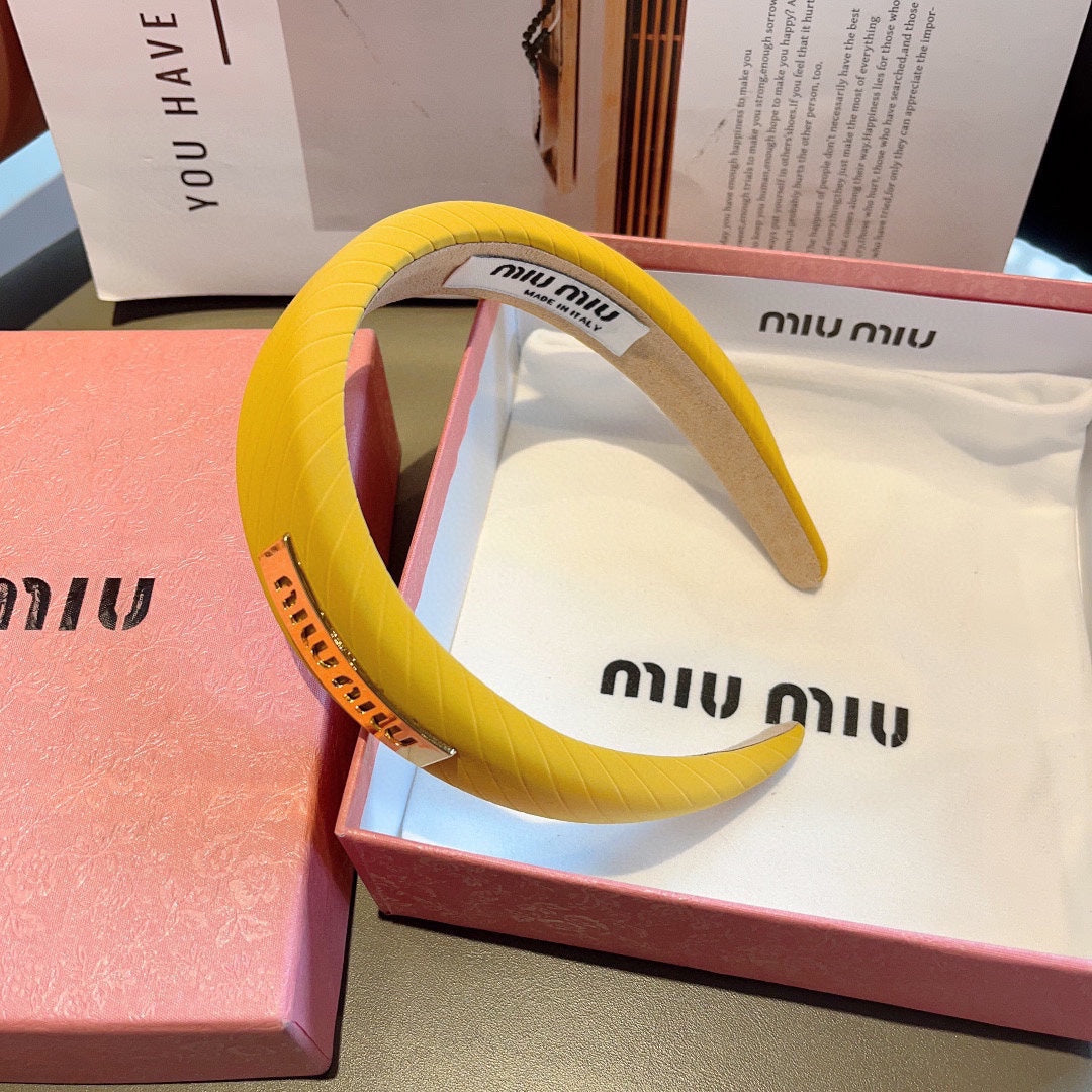 THICK HEADBAND IN YELLOW DIAGONAL LEATHER 425478