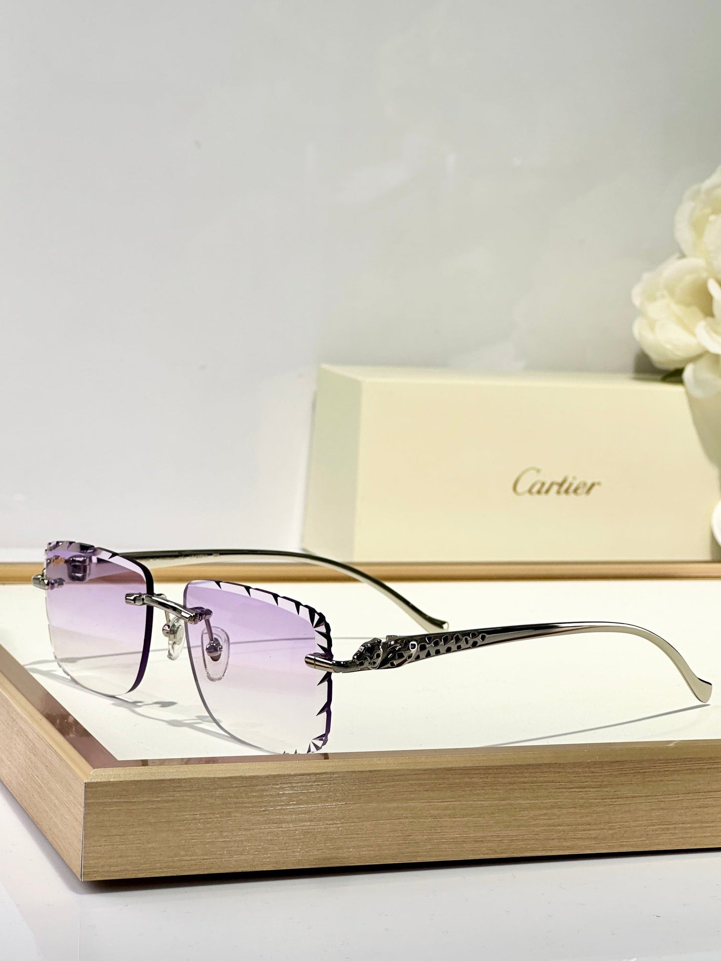 PANTHÈRE RIMLESS SQUARE FRAME SUNGLASSES 580908 IN METAL
