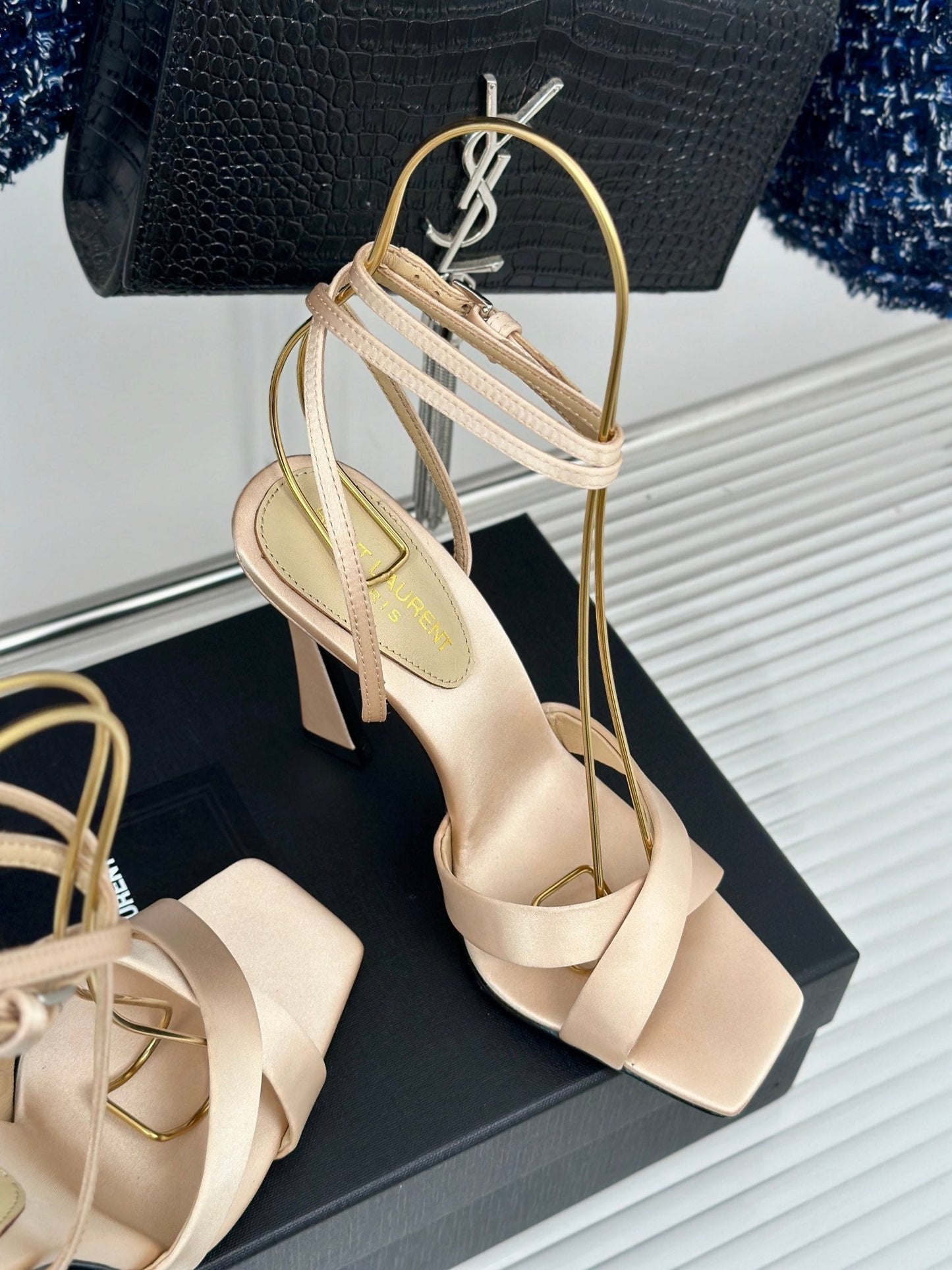 SL CORINNE SANDALS BEIGE SATIN CREPE
