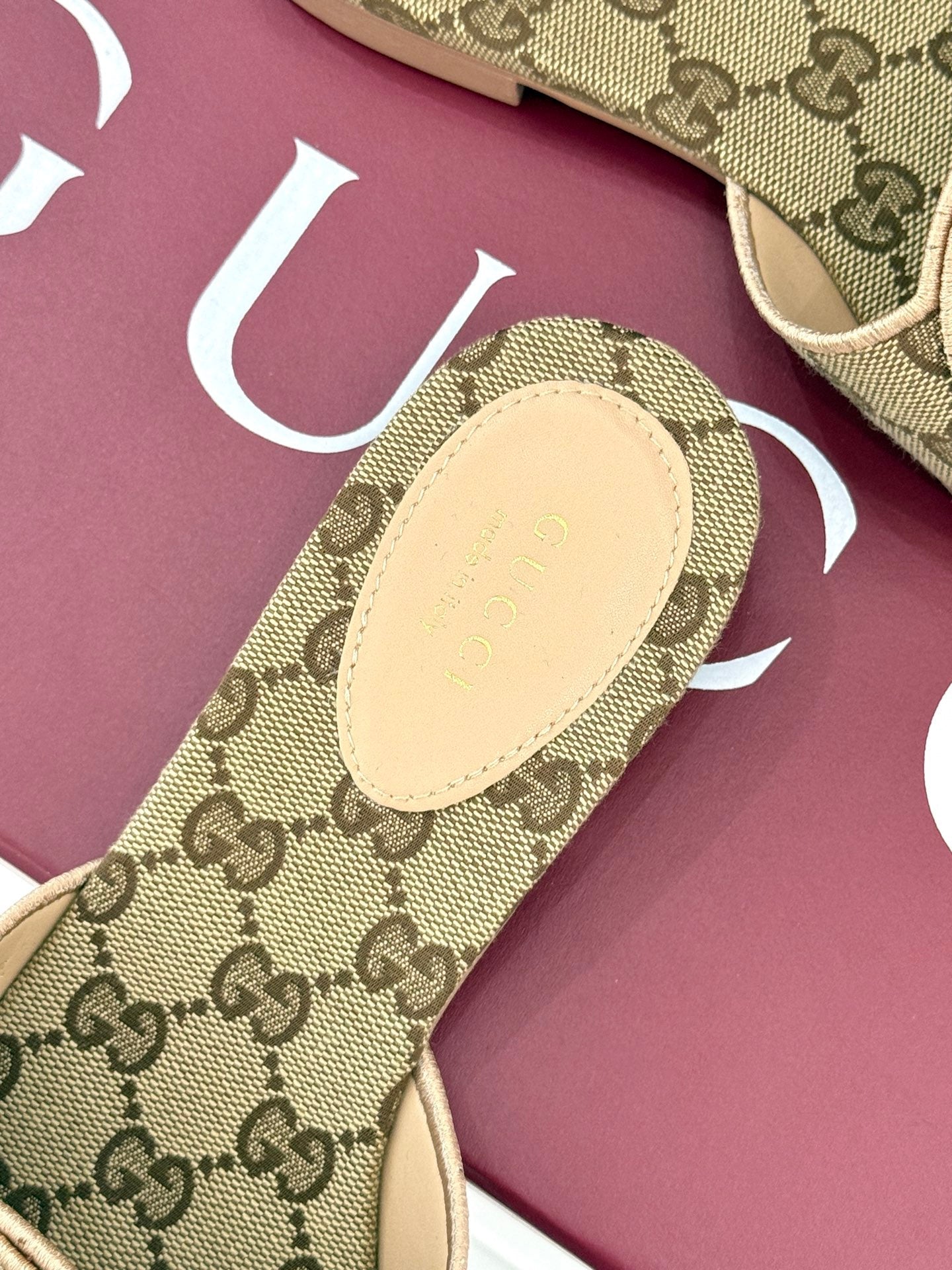 SLIDE SANDALS IN DARK BEIGE FABRIC EMBOSSED LOGO STYLE 3