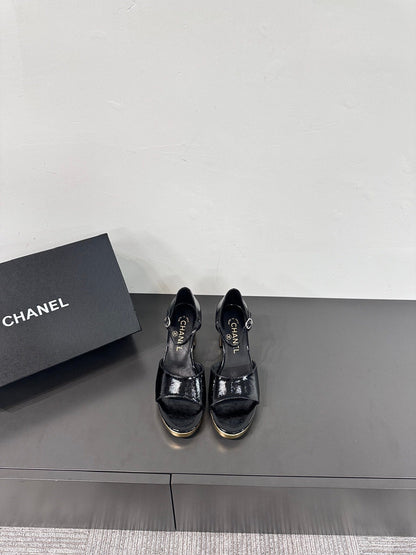 BLOCK HEEL SANDALS BLACK SHEEPSKIN
