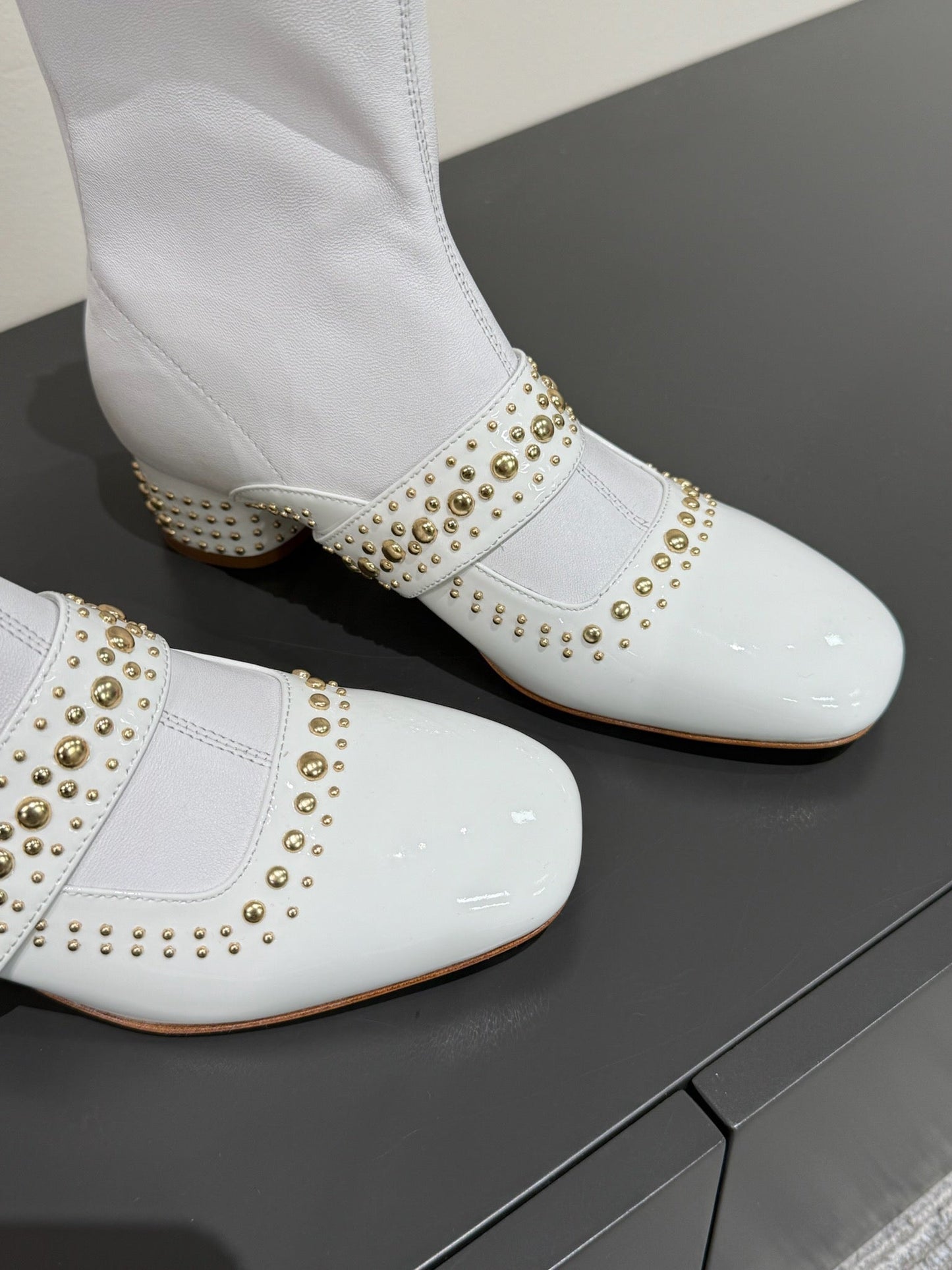 BELLE-D HEELED ANKLE BOOT WHITE PATENT CALFSKIN