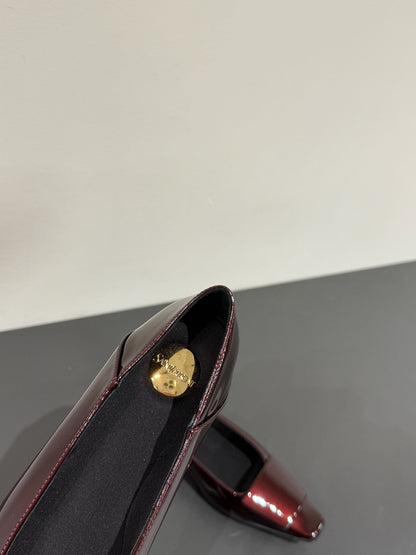 BALLERINA FLATS IN MAHAGANY RED PATENT CALFSKIN