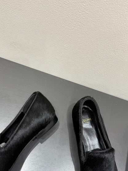 FURRY LOAFERS IN BLACK CALF HAIR