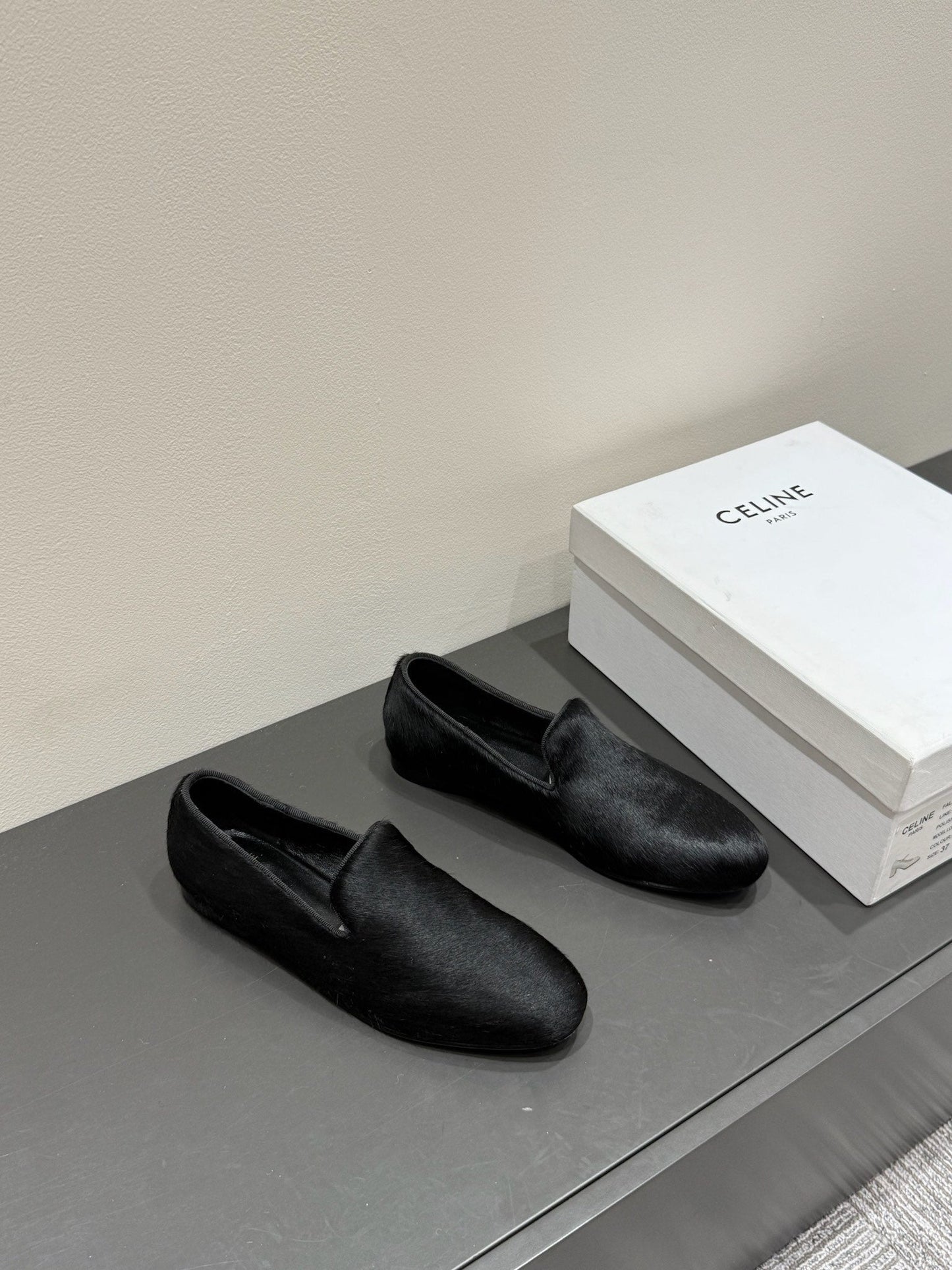 FURRY LOAFERS IN BLACK CALF HAIR
