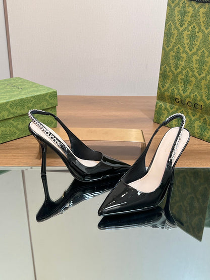 GG SIGNORIA SLINGBACK PUMP GLOSSY BLACK LAMBSKIN