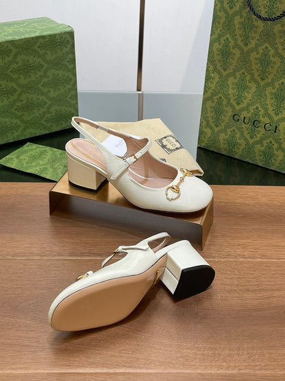 GG HORSEBIT PUMP WHITE GLOSSY LAMBSKIN