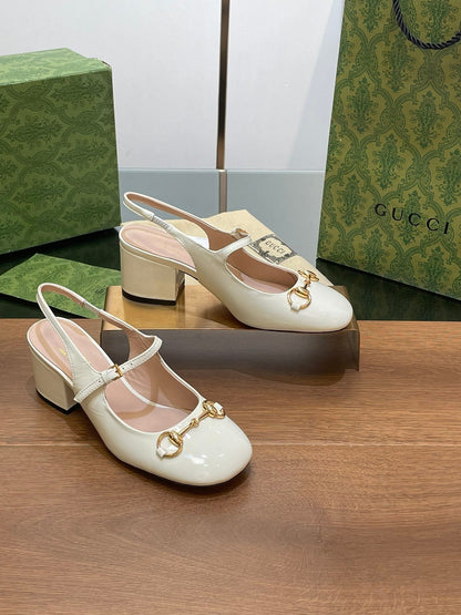 GG HORSEBIT PUMP WHITE GLOSSY LAMBSKIN