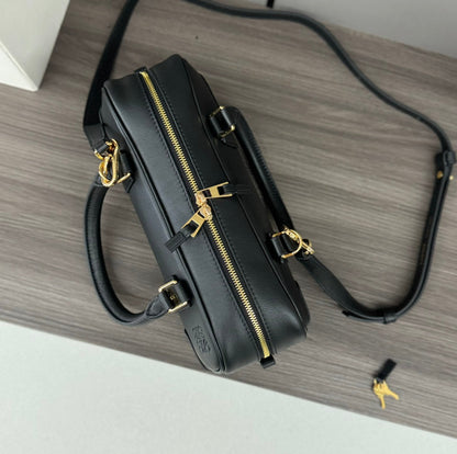 AMAZONA 23 CROPPED BAG IN BLACK SOFT GRAINED CALFSKIN