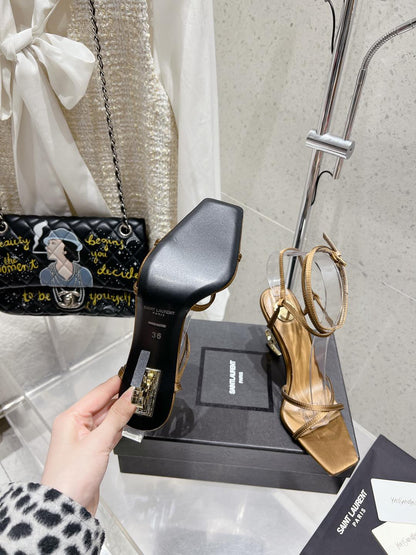 HIGH-HEEL 85 MM SANDAL MULE IN METALLIC GOLD SILK