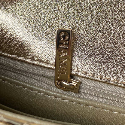 CC MINI 19 FLAP BAG IN GOLDEN METALLIC CALFSKIN WITH STRAP