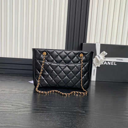 MAXI SHOULDER BAG CHAIN STRAP 28 IN BLACK CALFSKIN GOLD-TONE METALLIC
