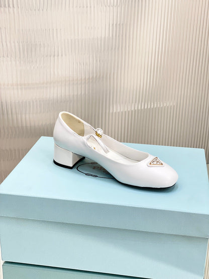 PRA NAPPA MARY JANE PUMPS WHITE LAMBSKIN