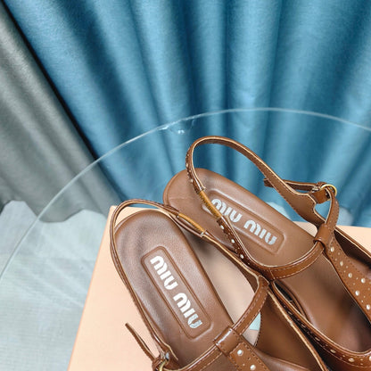 SLINGBACK CARAMEL COLOR LAMBSKIN WITH T- STRAPS
