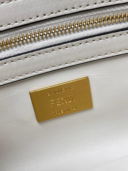 Fend Baguette 24 Bag With FF Motif White Leather Ghw
