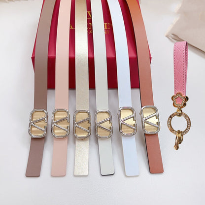 Gold Vlogo and Silver Hardware Buckle White Black Calfskin 20mm