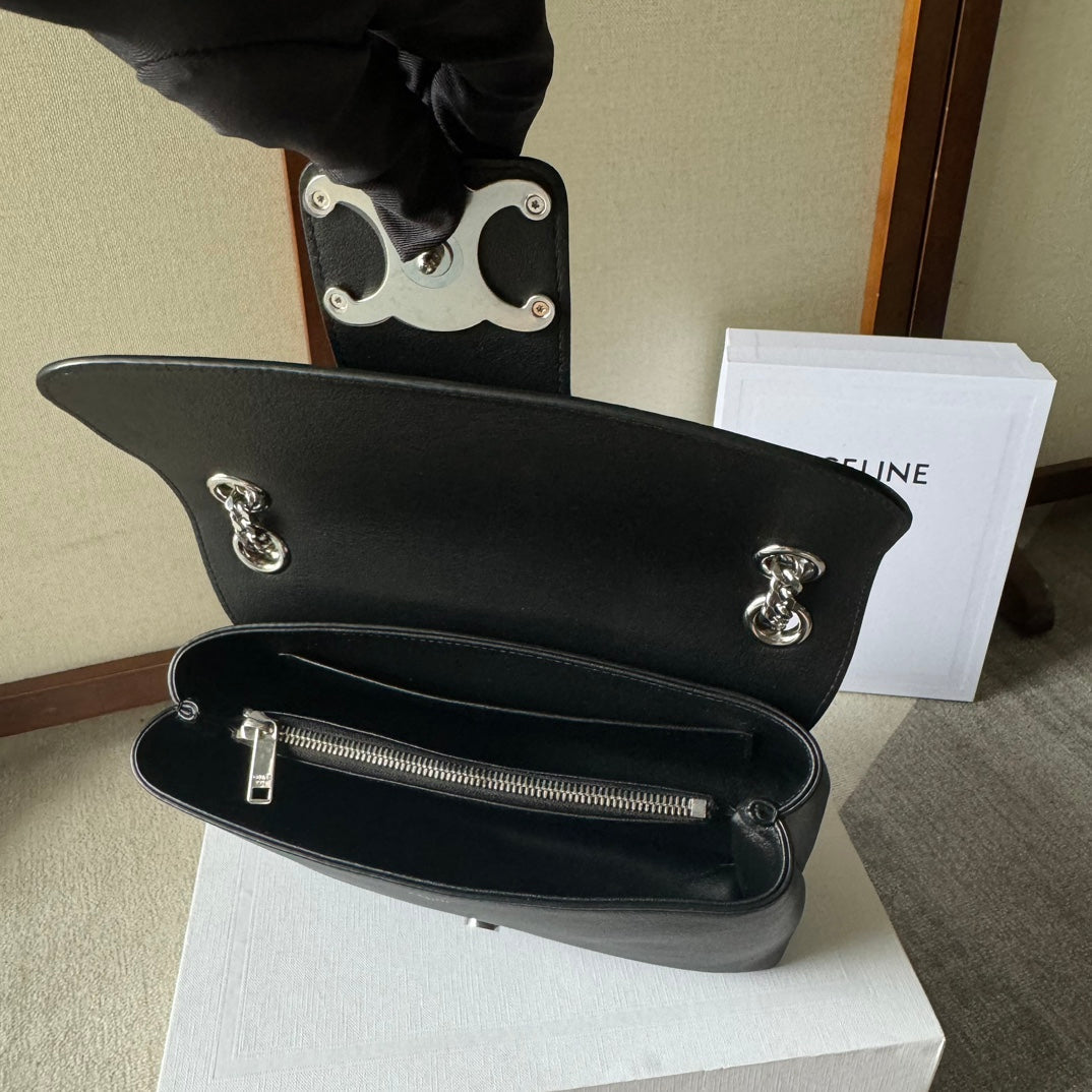 MEDIUM CELINE VICTOIRE BAG 25 IN BLACK CALFSKIN SILVER HARDWARE