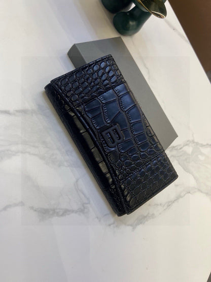 WALLET 15 IN BLACK CROCODILE EMBOSSED CALFSKIN