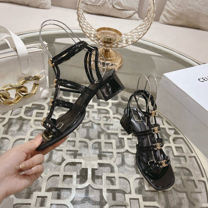 HIGH 45MM BLOCK HEEL SANDAL IN BLACK LAMBSKIN