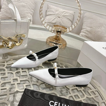 SUZY POINTY TOE BALLERINA IN WHITE PATENT CALFSKIN