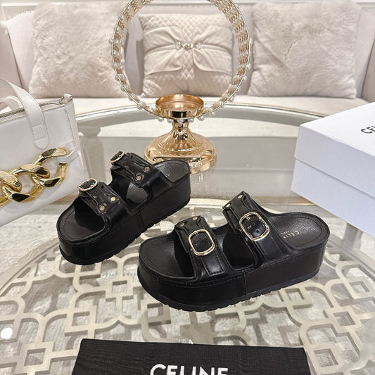POLLY WEDGE MULE IN BLACK SHINY CALFSKIN