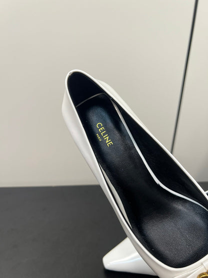 TRIOMPHE POINTED-TOE HIGH PUMPS IN WHITE SHINY CALFSKIN