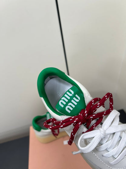 THICK-SOLED RETRO SNEAKERS IN WHITE MIX GREEN SMOOTH LAMBSKIN