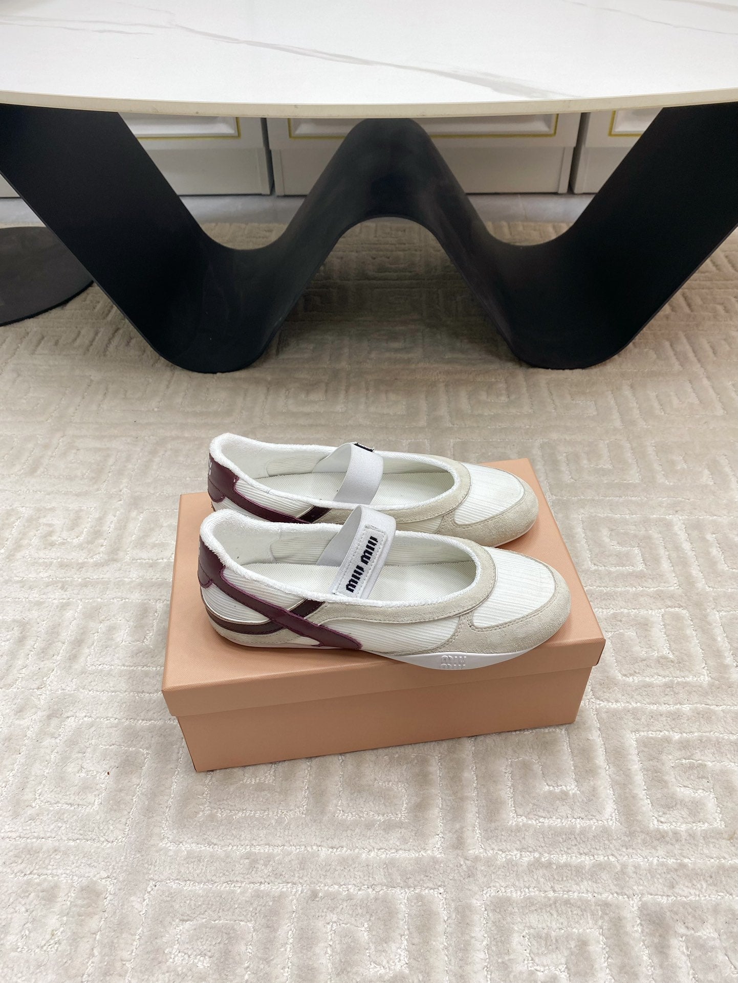 BALLET FLAT SHOES IN WHITE MESH AND BEIGE SUEDE