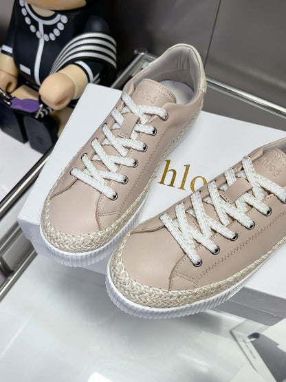 TELMA LACE-UP SNEAKER IN DESERT SAND LAMBSKIN AND RAFFIA