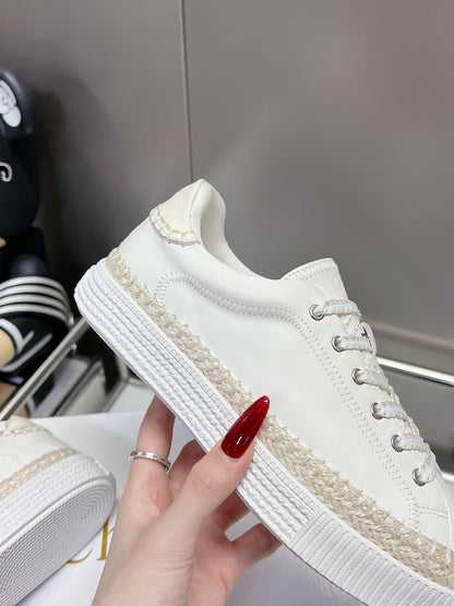 TELMA LACE-UP SNEAKER IN WHITE LAMBSKIN AND RAFFIA