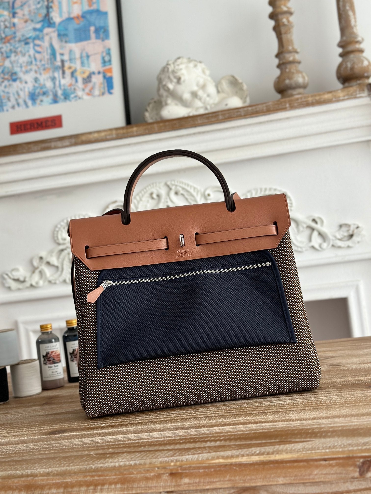 HERBAG MESSENGER 31 BAG IN DARK BROWN H VIKING CANVAS AND COWHIDE